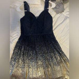 WINDSOR EXCLUSIVE: Navy-Gold Shimmer Hoco Dress